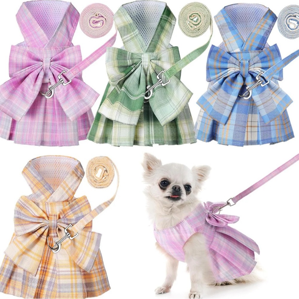 Bulk Plaid Bow Dog Harness Dresses -